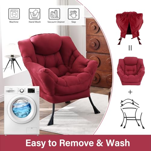 Lazy Chair, Comfy Reading Accent Chair for Bedroom, Burgundy | Comfy Bedroom Accent Chair with Washable Removable Cover and extra throw pillowfor Living Room Dorm - color: Burgundy-single