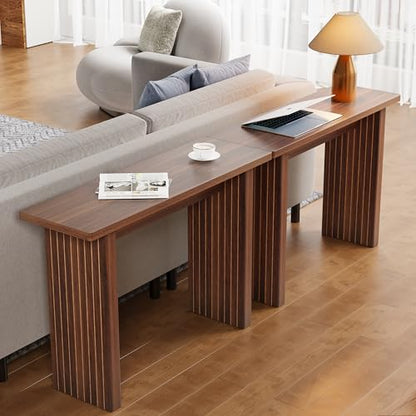 Mid Century Narrow Entryway Console Table, 43.3" Fluted Wood Couch Table Behind Sofa Long and Skinny for Living Room Hallway Entrance Foyer, Walnut - color: Walnut
