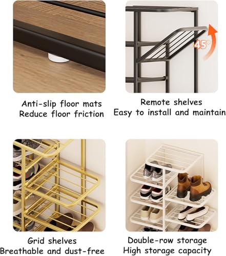 Narrow Vertical Shoe Rack, White, 19.3x42.1in | Space-Saving, Freestanding, Metal Frame, For Small Spaces, Entryway & Hallway - color: Black, size: 19.3x42.1in