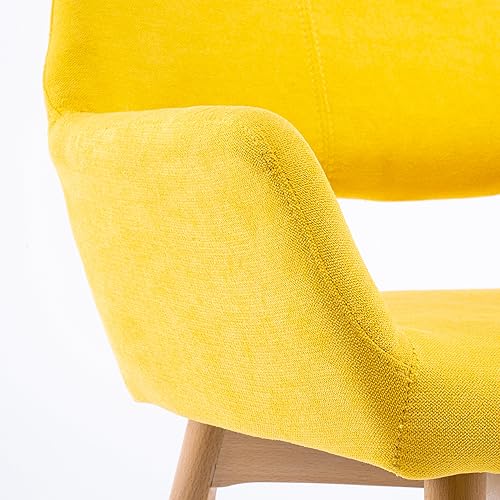 Desk Chair No Wheels Vanity Chair Comfy Accent Chair for Living Dining Room Bedroom Home Office Mid Century Modern Upholstered Armchair(Yellow, 1) - color: Yellow