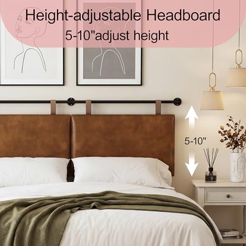 Queen Size Headboard, Wall Mounted Hanging Upholstered Bed Headboard with Modern Design Faux Leather Padded Headboards Ideal for Bedroom (Brown Leather, Queen - color: Brown, size: Queen