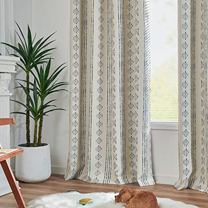 jinchan Boho Blackout Curtains 63 Inch Length for Bedroom Living Room | Blue on Beige Geometric Grommet Curtains Room Darkening Thermal Insulated Window Treatments 2 Panels - color: Boho | Blue on Beige, size: 52"W x 63"L (Pack of 2)