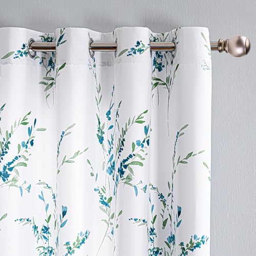 MYSKY HOME Short Floral Curtains 63 Inch Long for Small Window | Thermal Insulated Light Filtering Soft Curtains for Bedroom Bathroom Grommet Top Leaf Flower Drapes, 52" W, 2 Panels, Sage - color: B-sage, size: 52"W x 63"L (Pack of 2)