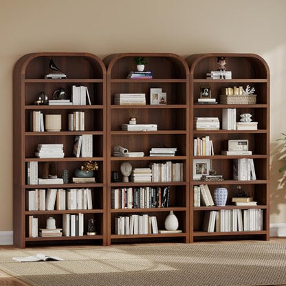 LEVNARY 70" Tall Arched Bookcase, 7-Tier Freestanding Storage Cabinet with Adjustable Shelves, Thick MDF Bookshelf for Bathroom Living Room Bedroom (Walnut) - color: Walnut