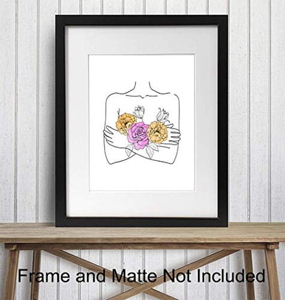 Minimalist Line Art Print - Aesthetic Silhouette Line Drawing Poster - 8x10 Abstract Contemporary Modern Wall Decor - Unique Gift for Women, Home, Bathroom, Living Room, Bedroom Decorations