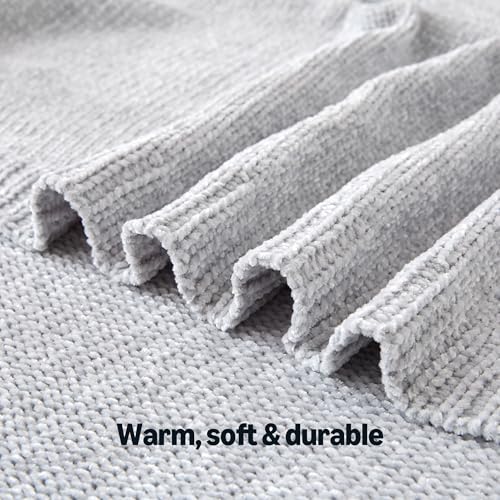 Amazon Basics Chunky Chenille Knit Throw Blanket for Couch, Bed and Sofa, Soft and Warm Lightweight Jersey, 50"×60", Grey - color: Grey, size: 50×60in.