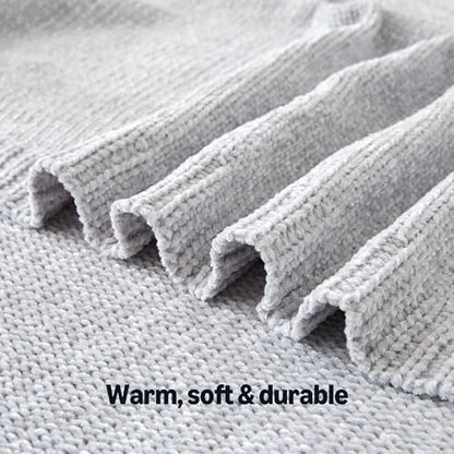 Amazon Basics Chunky Chenille Knit Throw Blanket for Couch, Bed and Sofa, Soft and Warm Lightweight Jersey, 50"×60", Grey - color: Grey, size: 50×60in.