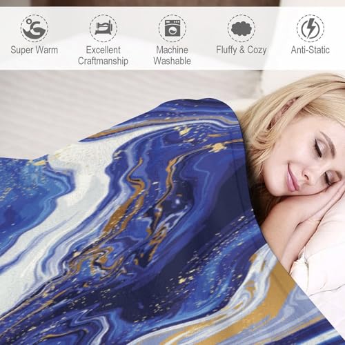 Marble Throw Blanket Blue Abstract Gold Powder Pattern Soft Lightweight Warm Plush Blankets for Sofa Bedroom 40"x50" - color: Marble-1, size: 40"x50"