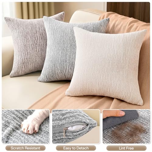 Light Grey Chenille Pillow Covers 18"x18" Set of 2, Thick Soft Textured Couch Throw Pillow Covers, Textured Decorative Pillow Covers for Sofa Couch Living Room Bedroom - color: Light Grey, size: 18" x 18" (Pack of 2)