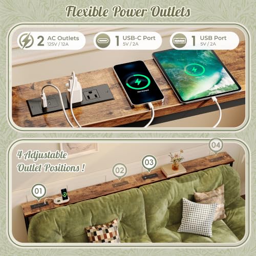 Huuger 94.5 Inch Sofa Table with Power Outlets, 23.9’’-34.4’’ Height Adjustable Range, Behind Couch Table with USB-C Ports, Sofa Tables Narrow Long, Skinny Console Table, Small Spaces, Rustic Brown - color: Rustic Brown, size: 94.5''W x 23.9''-34.4''H