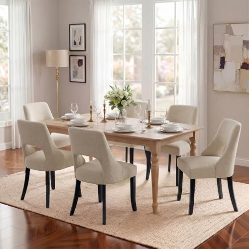 UVV Wooden Dining Chairs Set of 2, Mid Century Upholstered Dining Room Chair Kitchen Chairs, Fabric Dinner Chair with Solid Wood Legs for Kitchen Dining Room, Beige-Black Legs - color: Beige-black Legs, size: Set of 2