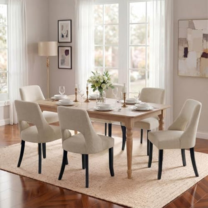 UVV Wooden Dining Chairs Set of 2, Mid Century Upholstered Dining Room Chair Kitchen Chairs, Fabric Dinner Chair with Solid Wood Legs for Kitchen Dining Room, Beige-Black Legs - color: Beige-black Legs, size: Set of 2