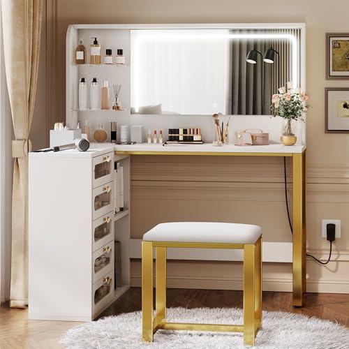 YITAHOME 48" Vanity Desk Set | Makeup Vanity with Mirror and Lights, 3 Lighting Modes - color: White