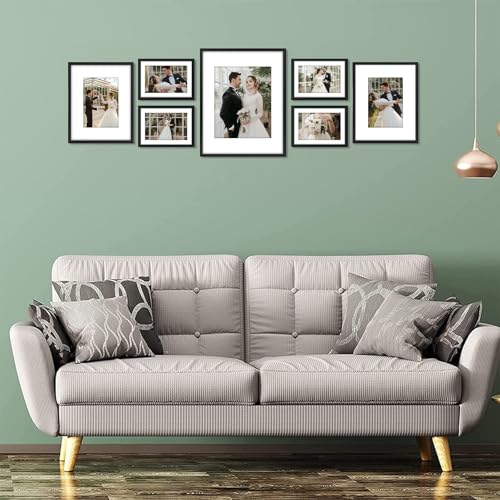 Golden State Art 7 Pack Aluminum Frames, Includes 5x7 8x10 11x12, Black | Shatter-resistant Glass, Assorted Sizes: One 11x14, Two 8x10, Four 5x7, Horizontal/Vertical Wall Mount & Tabletop Display - color: Black, size: Style 1