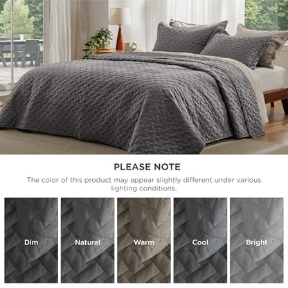 Bedsure Oversized King Quilts - Lightweight Bedspreads Oversized King Size with Basket Weave Pattern, Soft Quilt Bedding Set, Grey Comforter Set Coverlet 2 Pillow Shams (120" x 120") - color: 01 - Grey, size: Oversized King (120" X 120")