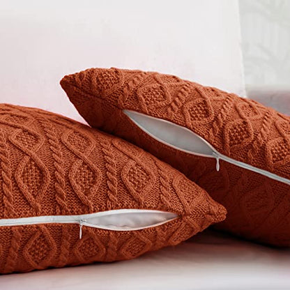 Homiest Rust Cable Knit Throw Blanket Set of 3, with 2 Pillow Covers | Pure Acrylic, Lightweight & Breathable, All-Season Use, Machine Washable, Wrinkle & Fade Resistant, for Couch Bed And Sofa - color: Rust, size: 50 x 60 Inch Blanket & 18 x 18 Inch Pill