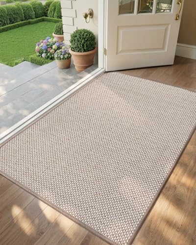 Color&Geometry Ultra-Thin Indoor Door Mat Entrance, 48"x72" Heather Khaki | Low-Profile Dirt-Trapping & Absorbent Quick-Dry Surface, Non-Slip Rubber Backing Doormat for Indoor Entryway Entry Front Door - color: Heather Khaki, size: 48"x72"