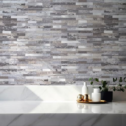StyloVue 20 Sheets Peel and Stick Backsplash, Distressed Wood with Metal Silver Self Adhesive Wall Tiles Upgrade Your Kitchen Backsplash, RV, Fireplace - color: Distressed Wood With Metal Silver