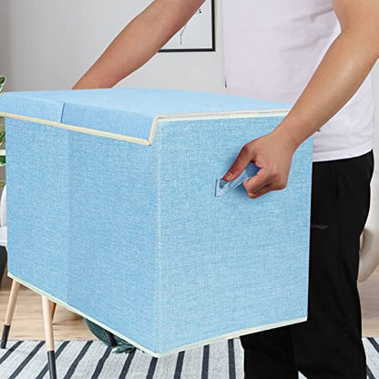 Large Toy Box Chest Storage with Flip-Top Lid, Kids Toy Storage Bin Boxes | Toy Chest with Rivets Handles for Kids, Boys, Girls, Nursery, Playroom, Living Room, Bedroom, 25"x 13" x 16" (Linen Blue) - color: Large Blue