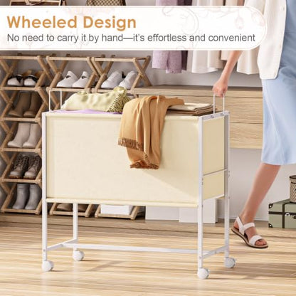 Rolling Laundry Basket with Wheels,Large Capacity Laundry Basket Cart | 130L Fabric Clothes Hamper Organizer Cart for Laundry Room Bedroom Bathroom Dorm,White - style: Large Oblong Cloth Bag—White