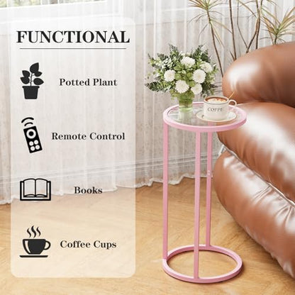 Easy Paws C Table Side End Table, Small Round Couch Sofa Tray Snack Table for Living Room, Bedroom,Accent Coffee Table,TV Tray Table for Small Space, Nightstand with Metal Frame(Pink) - color: Pink