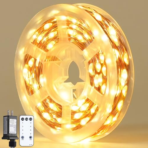 JMEXSUSS 200 LED Fairy Lights Plug in, 66 ft String Lights Indoor Bedroom | Remote Control Warm White 8 Modes Twinkle Lights with Wheel for Room Dorm Party Christmas Tree - color: Warm White, size: 66FT 200LED