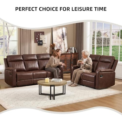 Manual Faux Leather Loveseat and Recliner Sofa Set, Wall-Hugger Reclining Living Room Furniture Set, 2-Seater Recliner Chair, 3-Seat Reclining Sofa Couches for Living Room, Villa, R-Brown, 2+3 - color: Red Brown, size: 58"W+79"W（2+3）