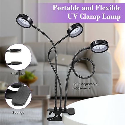 USB UV Black Light 3-Head, 15W 395nm-405nm LED UV Lamp with Clamp, Gooseneck UV Light for Resin Curing, Blacklight Posters, Fluorescent Paint, DIY Crafts - size: 3 Heads