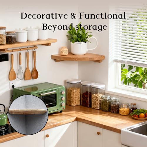 Natural Wood Corner Floating Shelf, 10" Wall-Mounted Corner Shelf for Bedroom, Bathroom & Living Room, Decorative & Functional Corner Shelf Wall