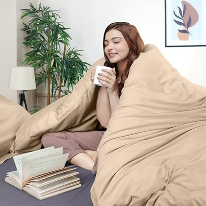 Duvet Cover Full, 3 Piece Cotton Like Polyester With Zipper Closure, Beige | Extra Soft and Breathable, Wrinkle & Fade Resistant, Includes Duvet Cover and 2 Pillow Shams, Comforter Not Included, OekoTex - color: Beige, size: Full - Duvet Cover Set