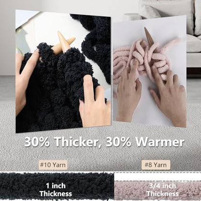 Cozyful Chunky Yarn for Hand Knitting - #10 Chunky Chenille Yarn, Jumbo Big Thick Chunky Yarns for Crocheting, Super Bulky Chunky Knit Blanket Yarns, 8 Skein (22 yds 8 oz Each Skein), Black - color: Black