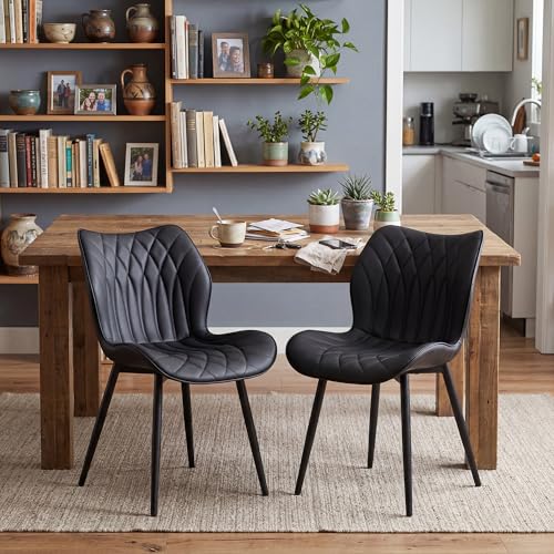 Kidol & Shellder Dining Chairs Set of 2, PU Leather Upholstered Kitchen Chairs with Back Armless, Mid Century Modern Side Chair for Dining Room, Living Room, Lounge, Restaurant, Black - color: Black
