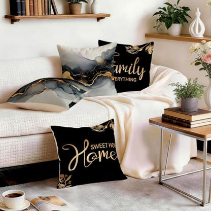 Black Gold Pillow Covers 20x20 Set of 4 Black Marble Home Cushion Cover | Home Family Pillow Cover for Sofa Couch Living Room - color: Marble-style 10, size: 20" x 20" (Pack of 4)
