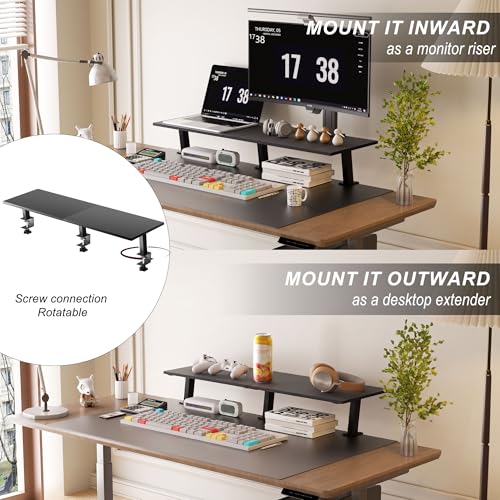 30-Inch Desktop Clamp-on Shelf & Monitor Riser, 2-in-1 Reversible Design – Fits Either Side of Desk, C-Clamp for Stability, Holds 44 lbs, for Gaming PC, Console & Office Setup - size: 30 Inches