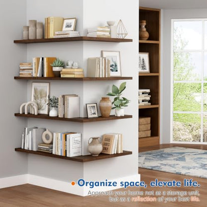 Harwaya 24 Inch Floating Shelves - Bathroom Shelves Wall Mounted | Rich Dark Wood Texture Patten | Ideal for Bedroom Office Kitchen Living Room Books Plants | 2-Pack - color: Walnut Brown