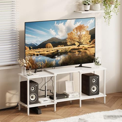 TV Stand, Entertainment Center, Industrial TV Media Console Table with Open Storage Shelves, 2 Tier TV Cabinet for Living Room, Bedroom LTS107W - color: White