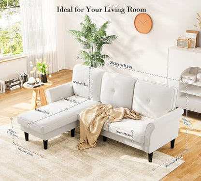 Small Sectional Couch, 83" L Shaped Couch, Modular Sectional Sofa, White | Comfy Velvet, Tool-Free Setup, 800 LBS Load Bearing, Movable Ottoman, Modern Couch, Sofas for Living Room, Bedroom Couch - color: White, size: 83" L Shape