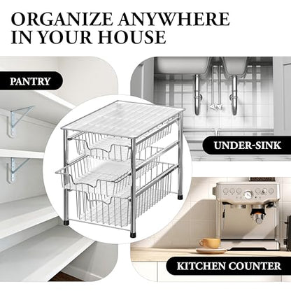 Simple Houseware Stackable 3 Tier Sliding Basket Organizer Drawer, Chrome - color: Chrome, size: 3-tier