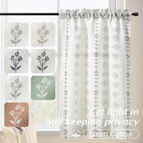 Lino Rosa Bathroom Curtains Window,Small Linen Striped Boho Blue Kitchen Curtains 24 Inch Length Sets - color: Navy, size: 24"W x 24"L (Pack of 2)
