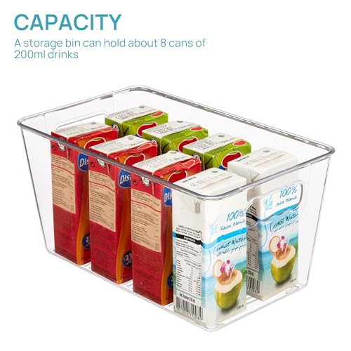 Vtopmart 6 Pack Clear Storage Bins, Pantry Cabinet Organizer Bins, Medium | Plastic Pantry Storage Bins with Handle, Storage Containers for Fridge, Cabinet, Kitchen, Countertops, Cupboard, Freezer - size: M(10"×6"×5")