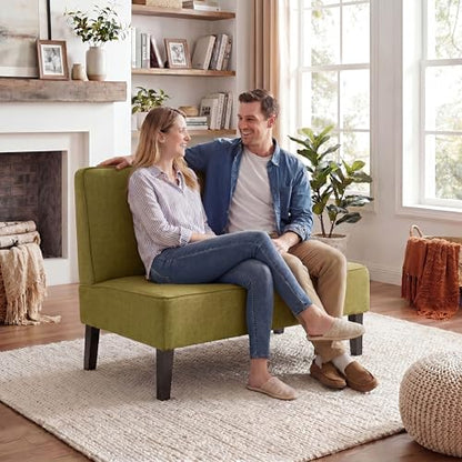 Changjie Furniture Small Loveseat Sofa Upholstered Mini Couch for Small Spaces 2-Seater Sofa Couch with Wooden Legs for Bedroom Living Room (Green) - color: Green