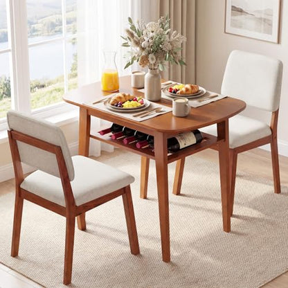 Giantex Dining Table Set for 2, Space Saving Kitchen Table and Chairs Set w/Rubber Wood Frame, Storage Rack, Padded Seats & Backrests, Dinette Set for Small Space, Apartment, Dining Room, Walnut - color: Walnut