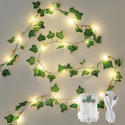 Ivy Vine String Lights, 23FT 73 LED Pre-Wrapped Faux Ivy Garland with Fairy Lights, USB & Battery Powered Leaf Lights for Bedroom Wall, Dorm Room, Classroom Decor, Warm White - color: IVY, size: 73LED - Battery Powered