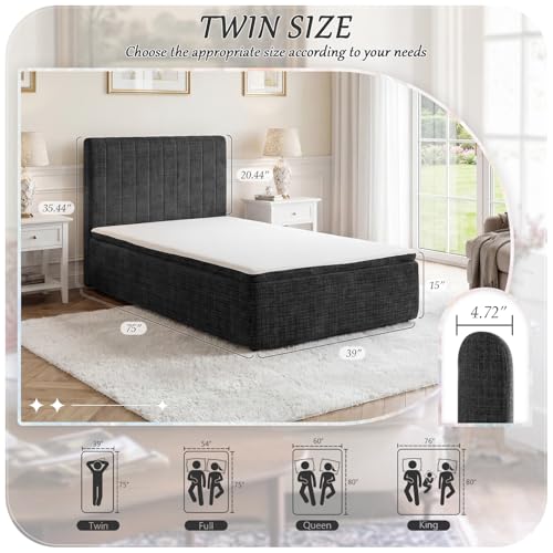 Twin Compression Bed Boneless Bed Frame with Mattress and Headboard - color: Blue, size: Twin