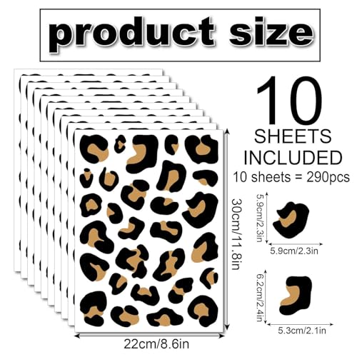 10 Sheets 290Pcs Leopard Wall Decals Removable Peel & Stick Wall Stickers Self-Adhesive Animal Print Vinyl Decor for Nursery,Car,Door,Home,Bedroom,DIY Easy Installation - color: Leopard1