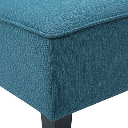 Armless Accent Chairs Set of 2, Blue Upholstered Linen Slipper Chair with Solid Wood Legs, Mid Century Modern Side Chairs for Small Living Room Bedroom Apartment Reading Nook - color: Blue