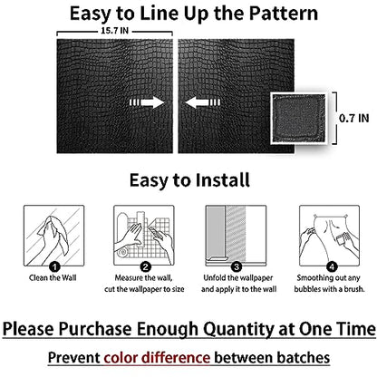 Black Peel and Stick Wallpaper Crocodile 15.7'' X 118'' Self Adhesive | PVC Waterproof Removable Contact Paper for Kitchen Cabinets Bathroom Living Room Renter Friendly - color: Black Crocodile, size: 15.7" x 118"