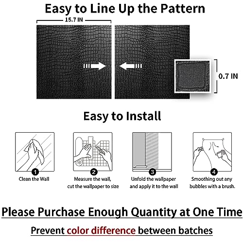 Black Peel and Stick Wallpaper Crocodile 15.7'' X 118'' Self Adhesive | PVC Waterproof Removable Contact Paper for Kitchen Cabinets Bathroom Living Room Renter Friendly - color: Black Crocodile, size: 15.7" x 118"