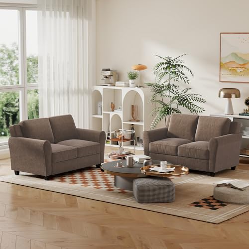 Bonzy Home 2 Piece Sofa Set, 2-Seater Sofa Couch Set of 2, Modern Comfy Sofa with Thick Cushion for Living Room Apartment Office, Brown - color: Brown, size: 58"+58"(2 + 2 Seat)