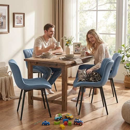 YOUNUOKE Dining Chairs Set of 2 Mid-Century Modern Kitchen Chairs Blue | Faux leather upholstered with Back, fits dining living waiting room guest reception. Waterproof easy to clean assemble, 300lb - color: Blue